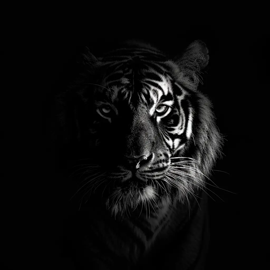 tiger black and white rimming light head face silhouette photography