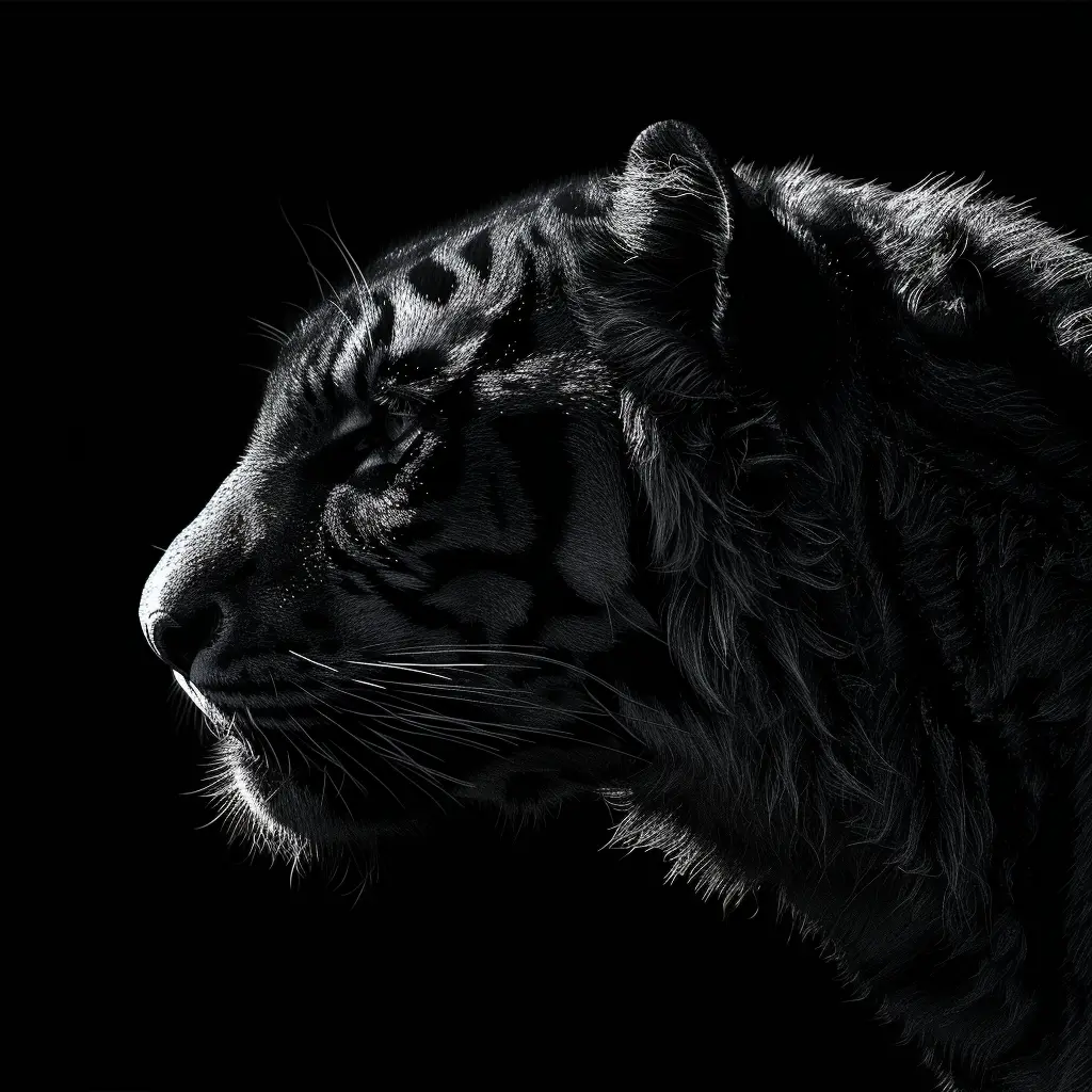 tiger black white light face head mysterious silhouette photography