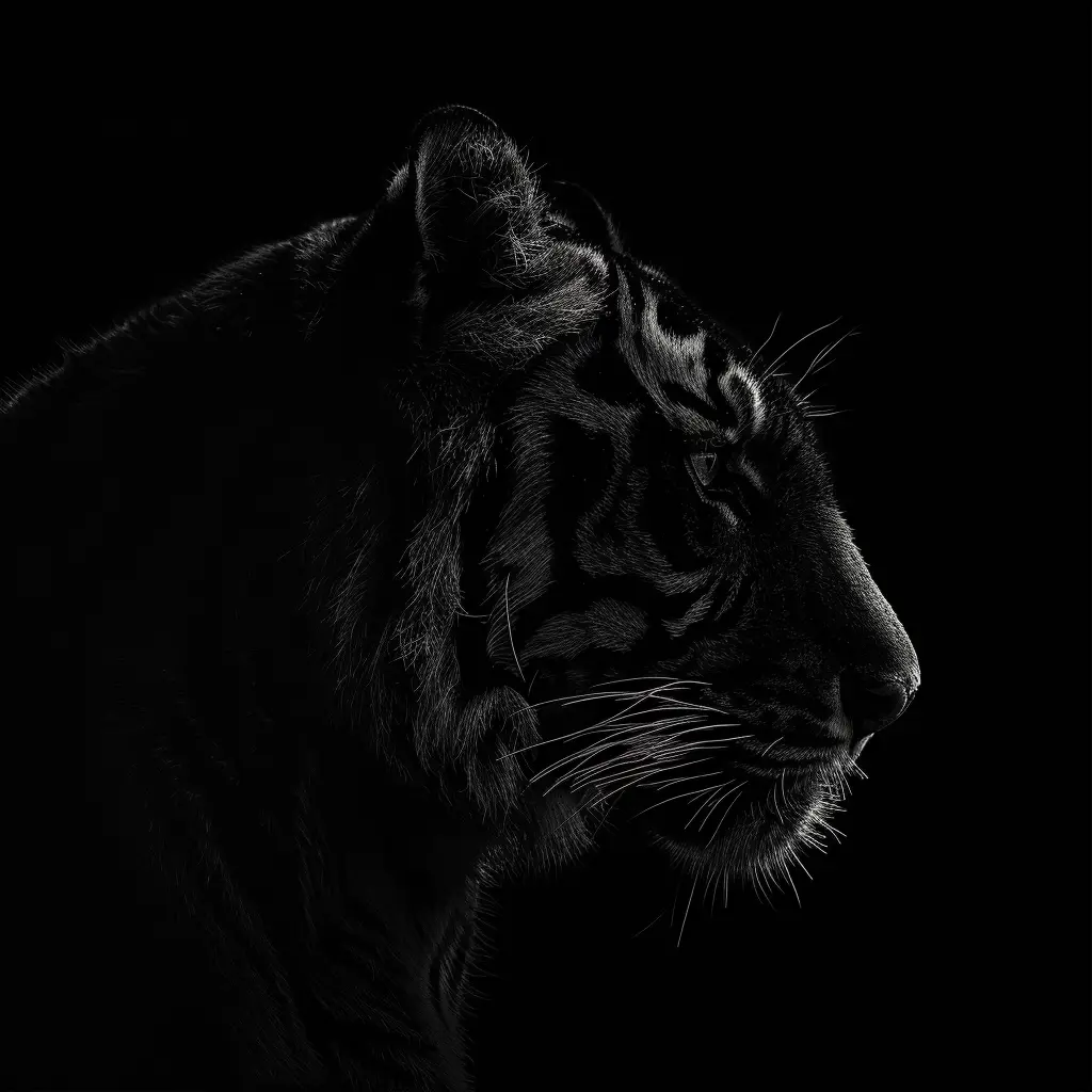tiger black white light face head silhouette mysterious photography