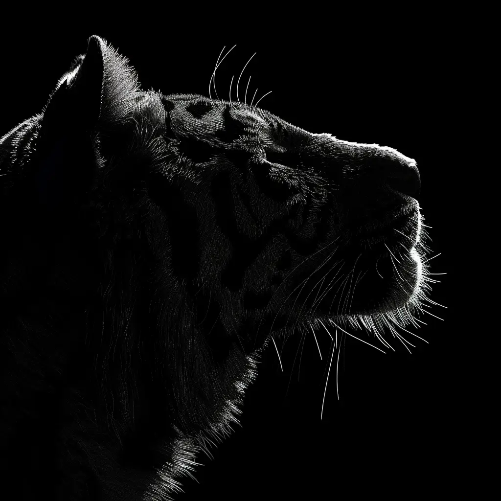 tiger black white light head face mysterious silhouette photography