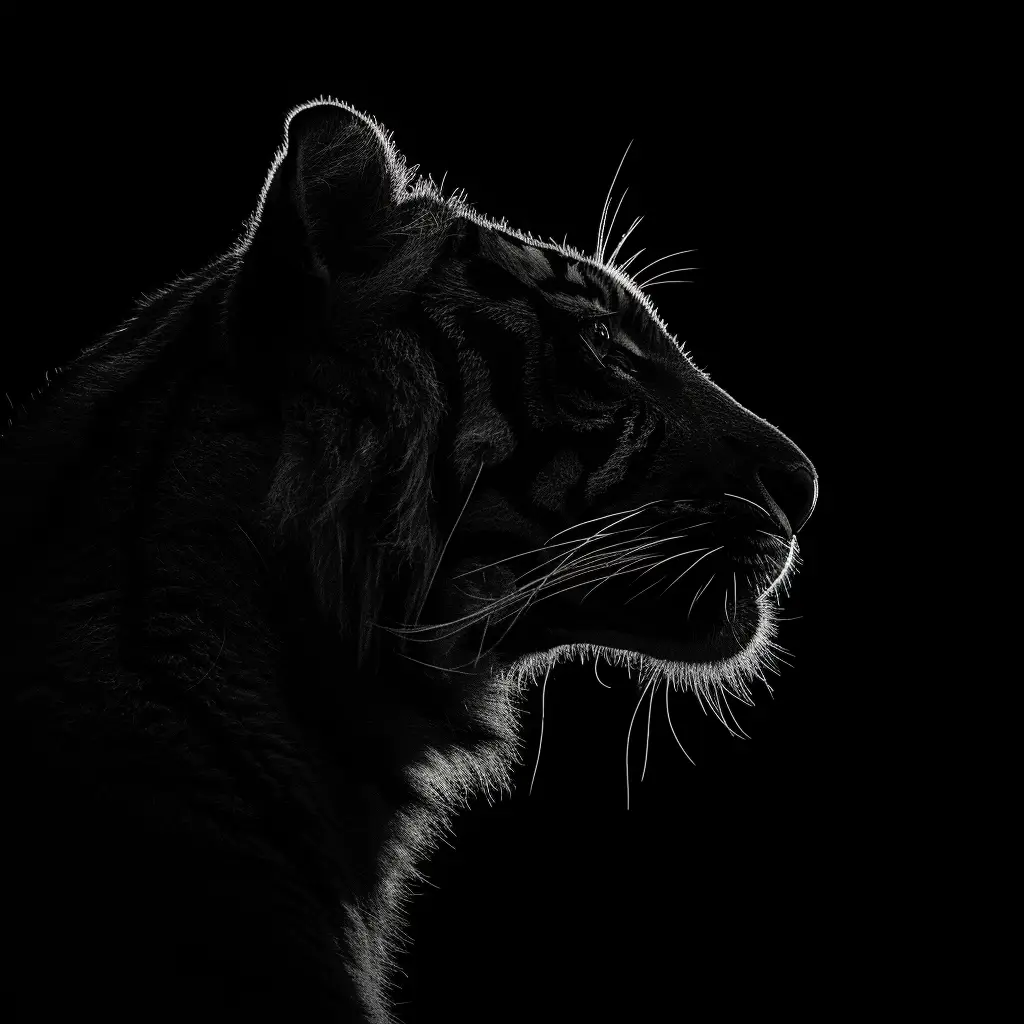 tiger black white light head face silhouette mysterious photography
