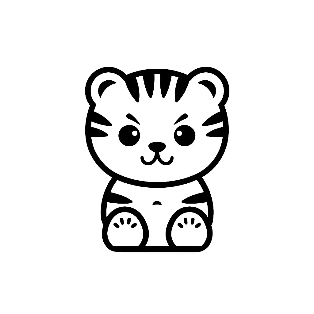 tiger thick line cartoon logo vector icon