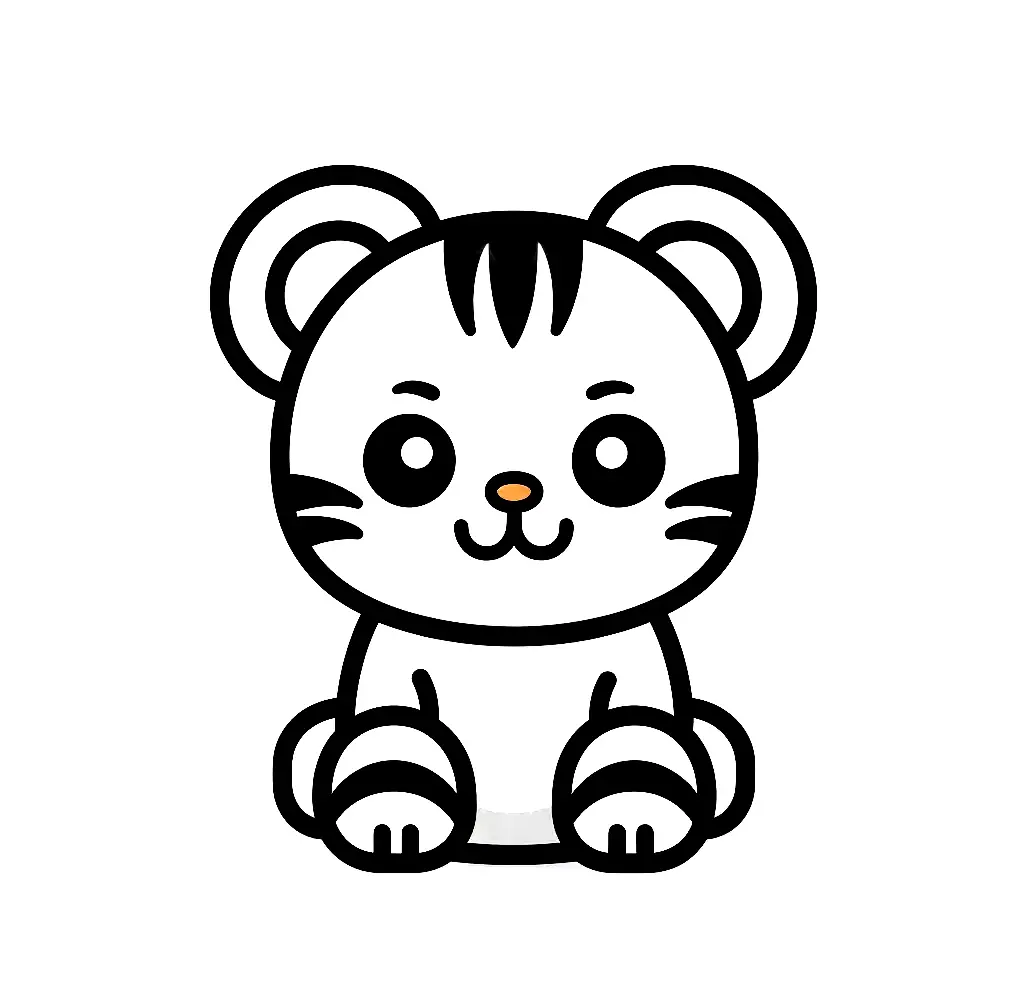 tiger thick line cartoon vector logo icon