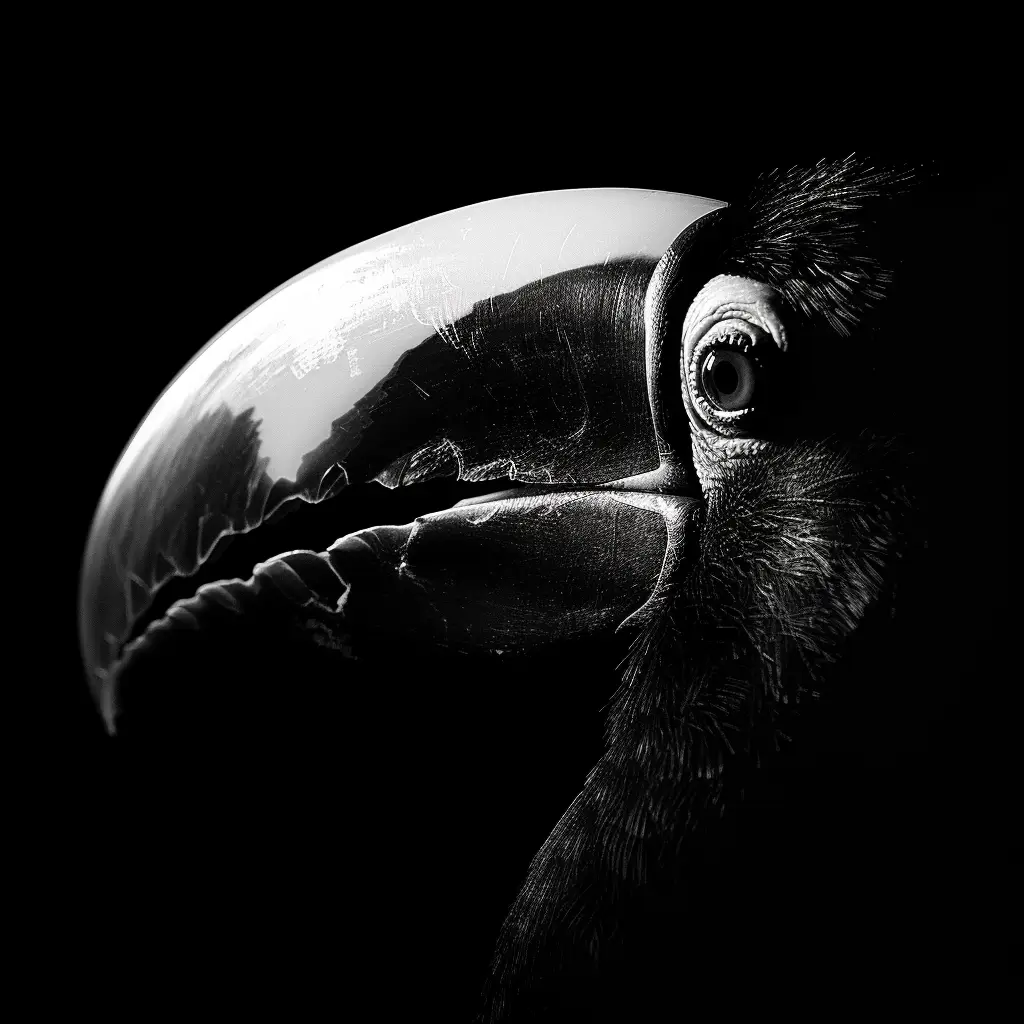 toucan black white light face head mysterious silhouette photography