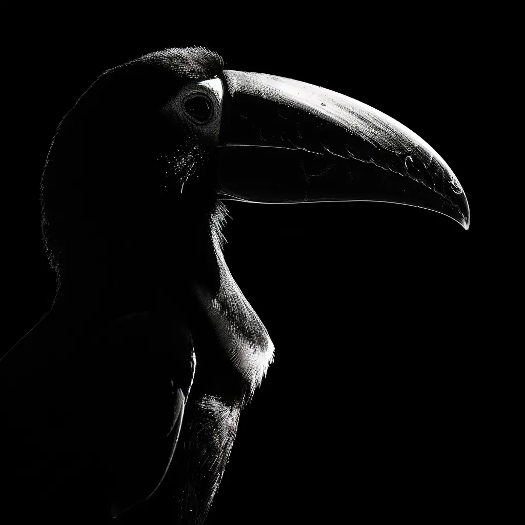 toucan black white light face head silhouette mysterious photography