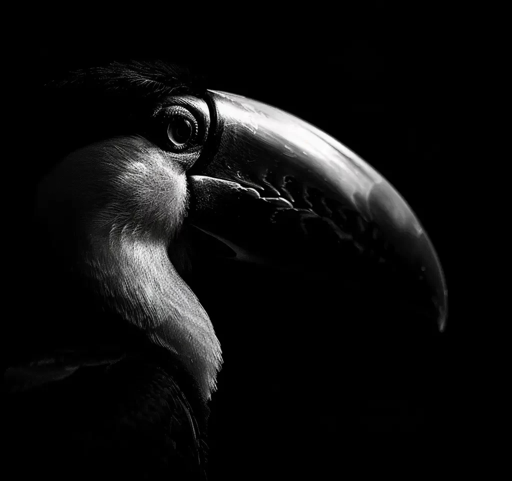 toucan black white light head face mysterious silhouette photography