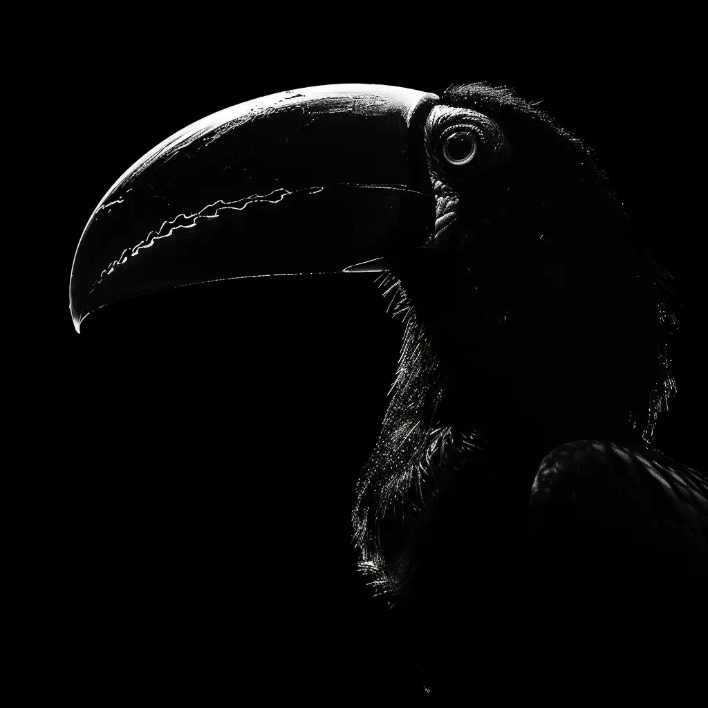 toucan black white light head face silhouette mysterious photography