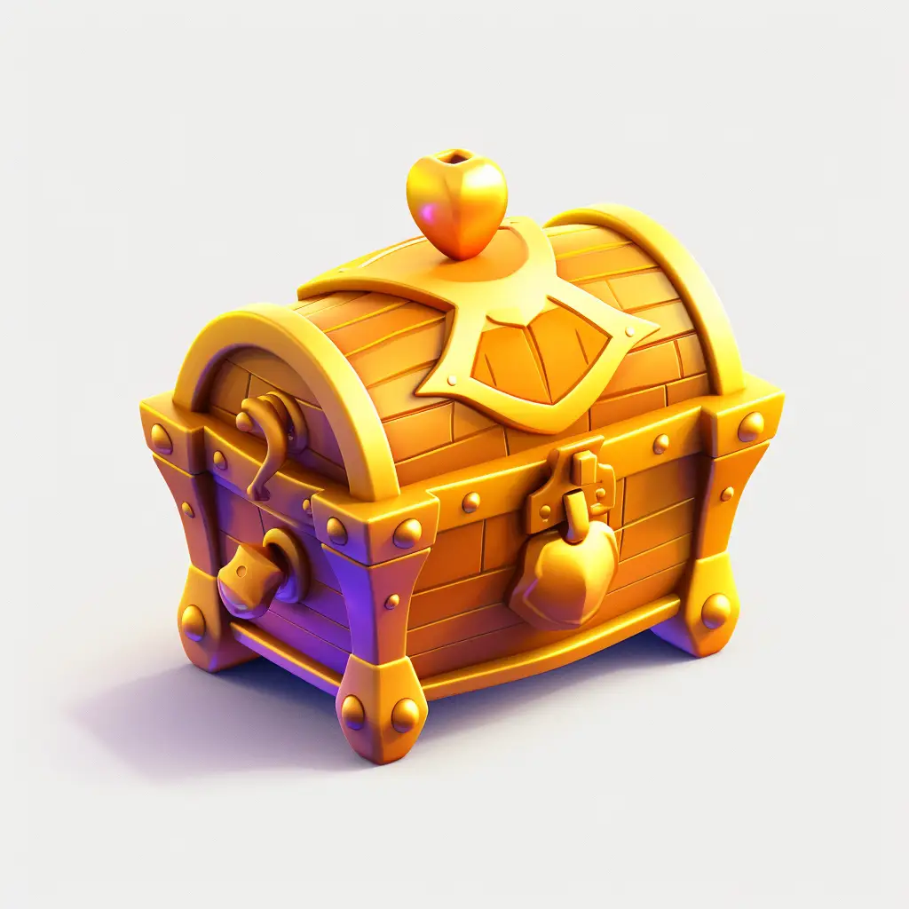 treasure chest box icon 3D material game UI golden art gold