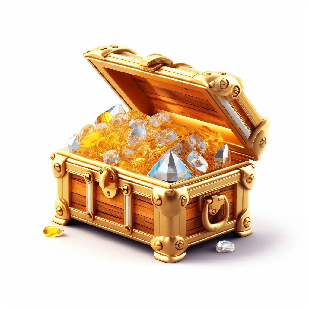 treasure chest box icon 3D material game golden UI art gold