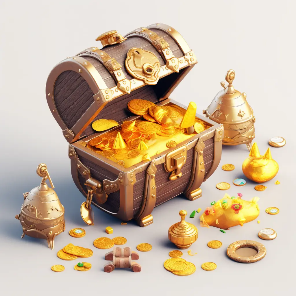 treasure chest box icon 3D material gold game UI golden art