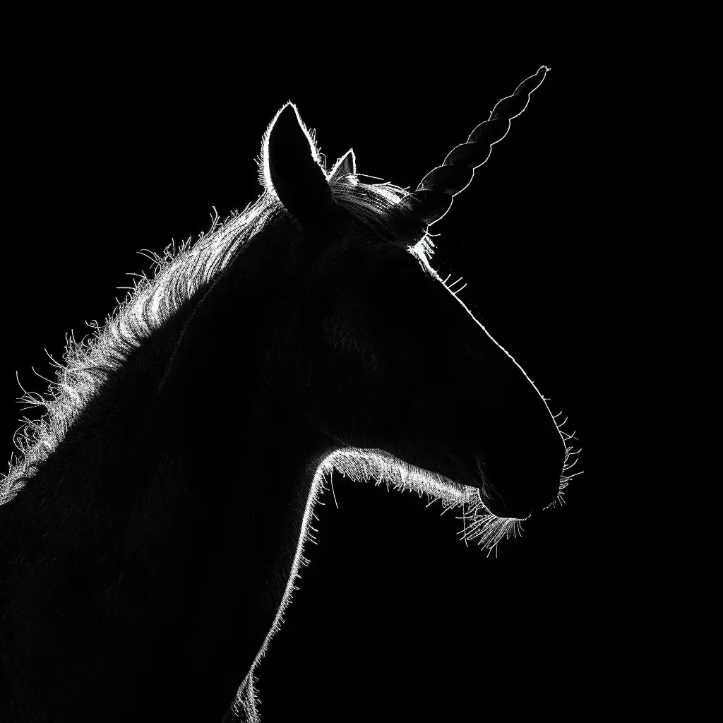 unicorn black white light face head silhouette mysterious photography