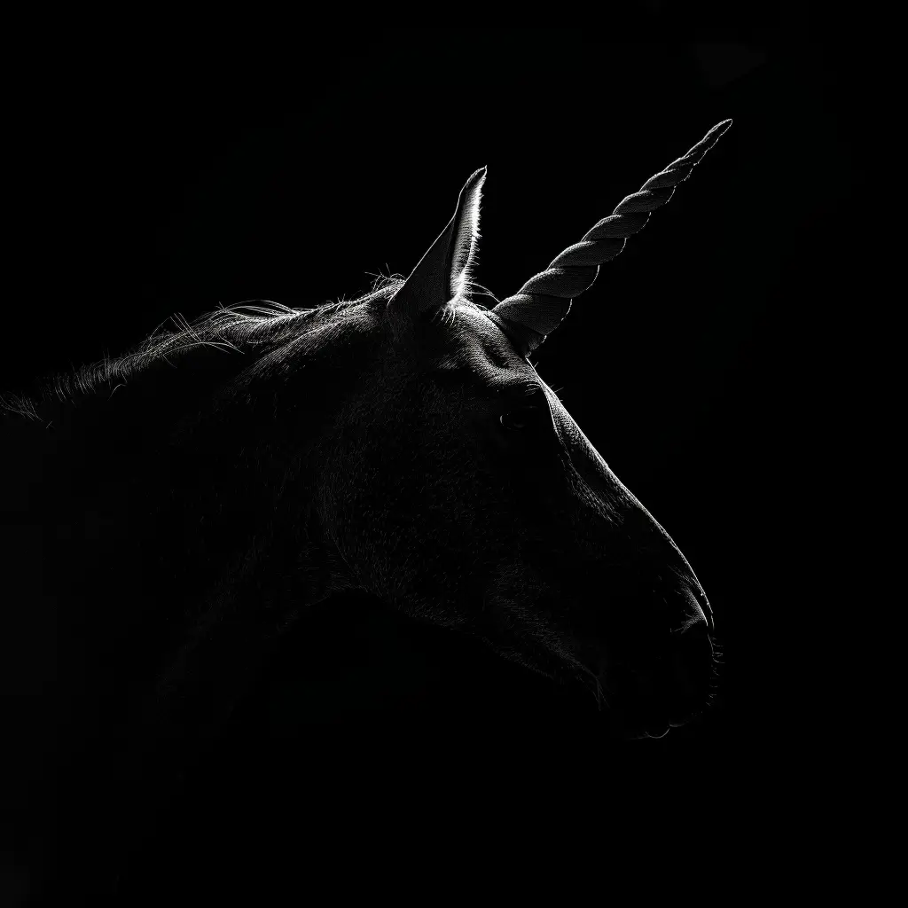 unicorn black white light head face mysterious silhouette photography