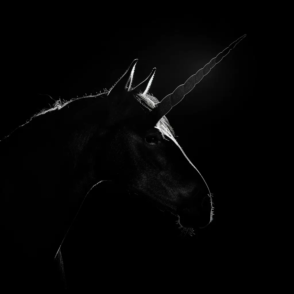 unicorn black white light head face silhouette mysterious photography