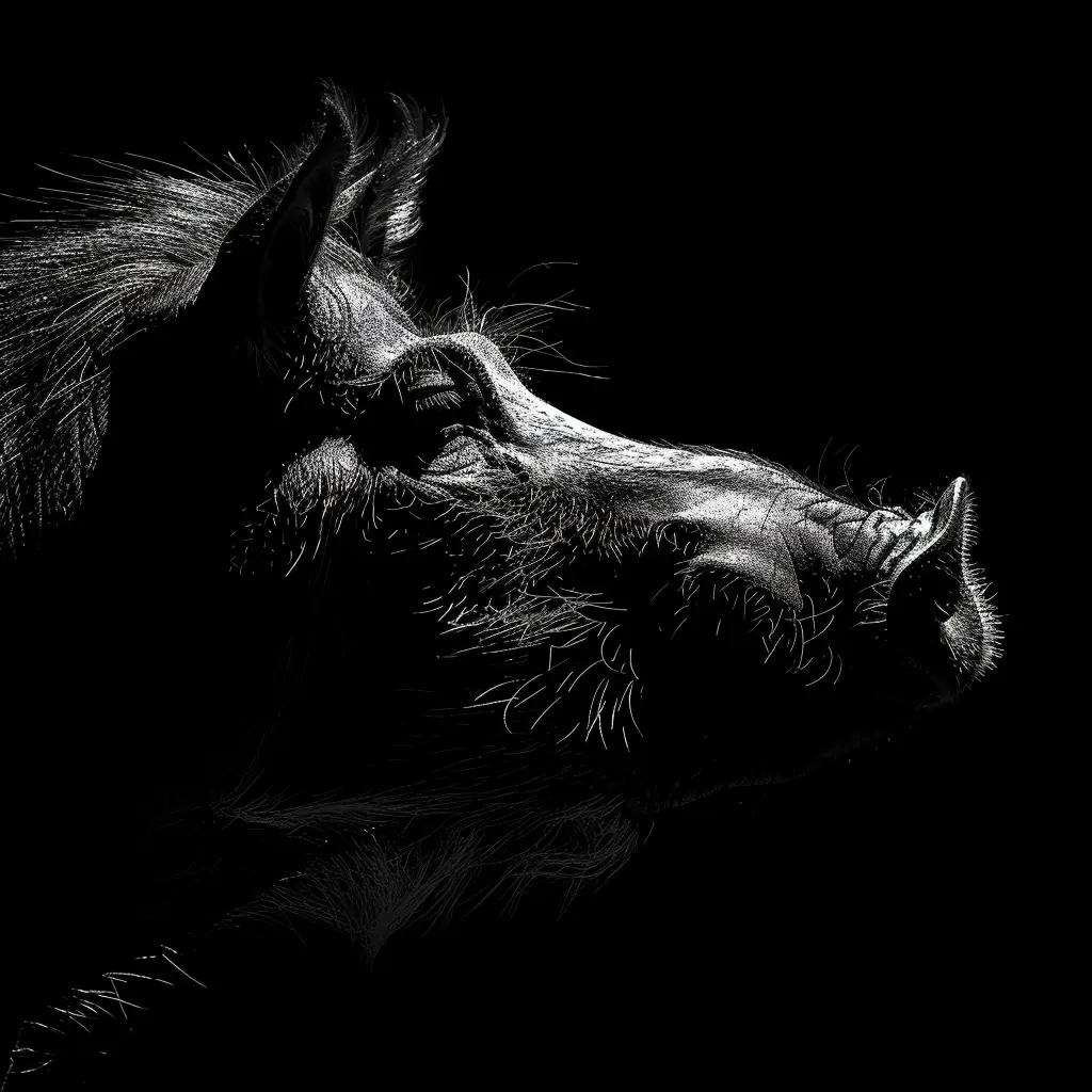 warthog black white light face head mysterious silhouette photography