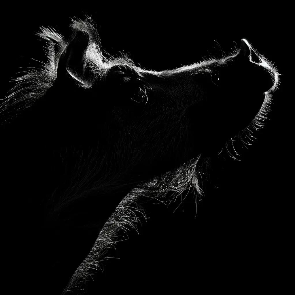 warthog black white light face head silhouette mysterious photography