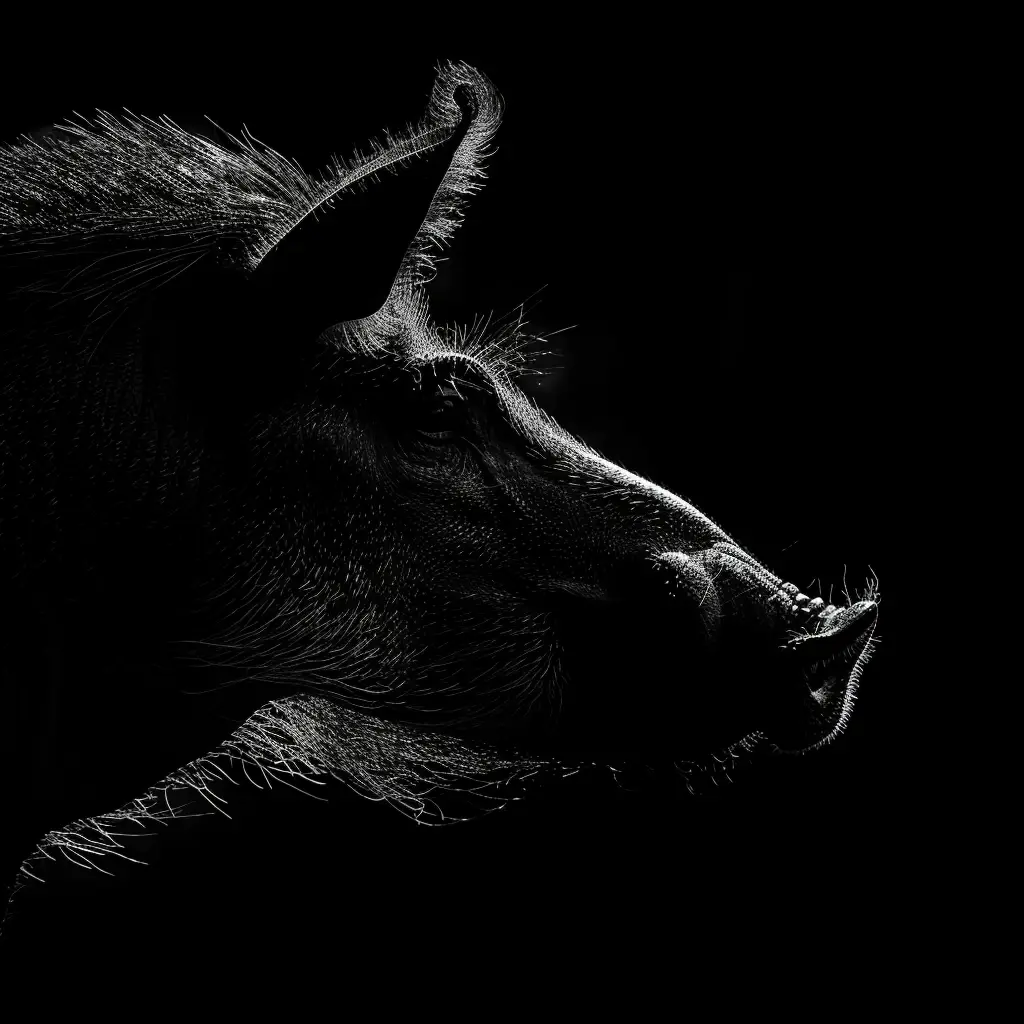 warthog black white light head face mysterious silhouette photography
