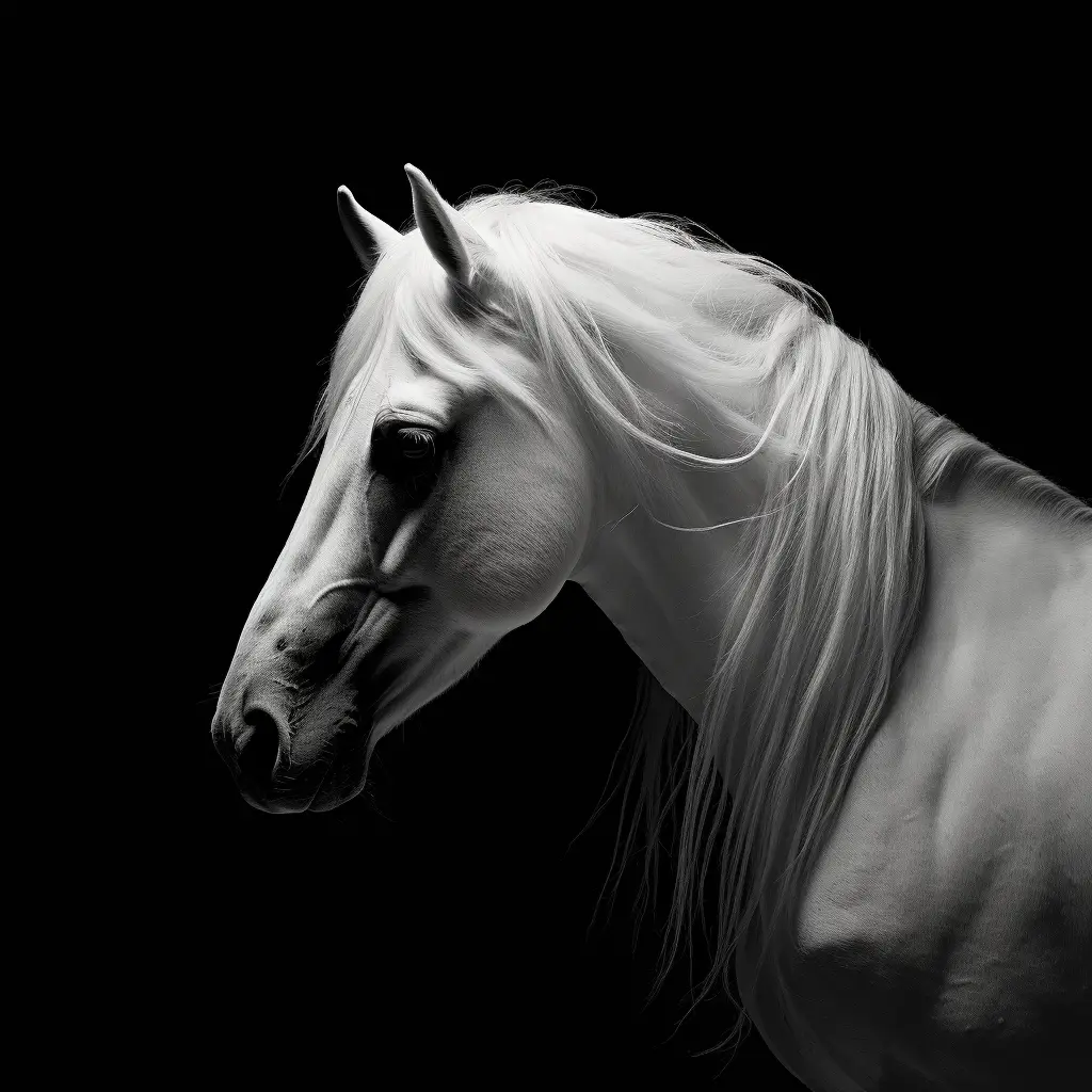 white horse side black head face silhouette photography