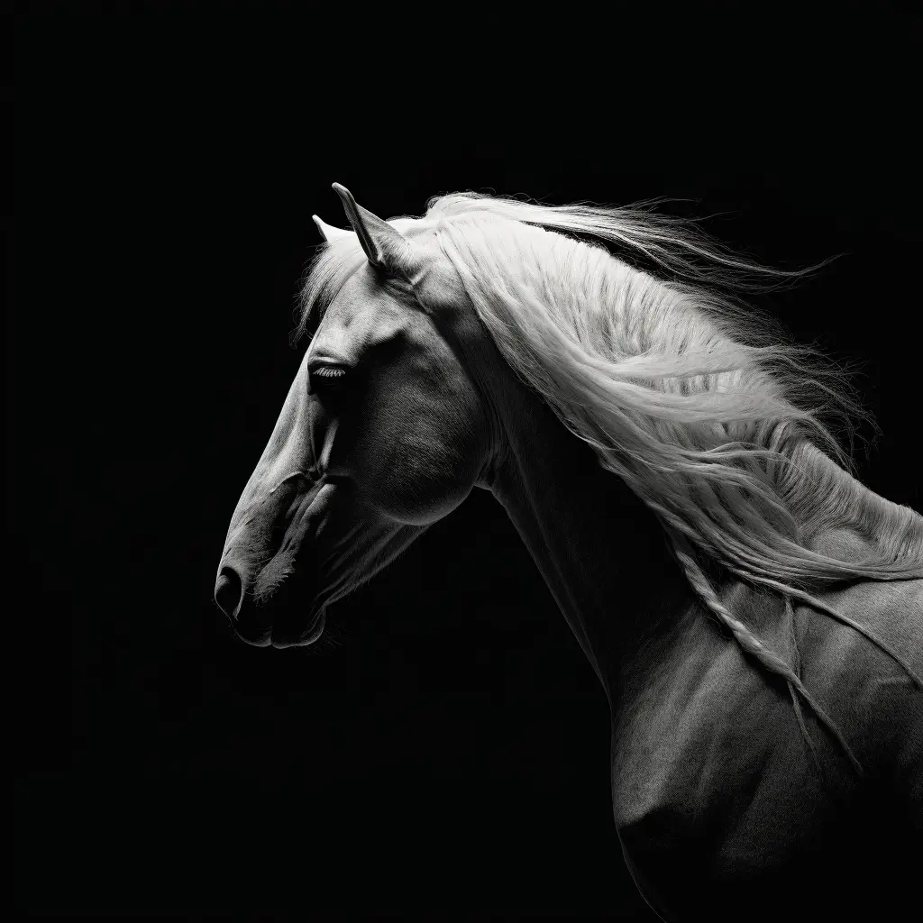 white horse side photography black face head silhouette