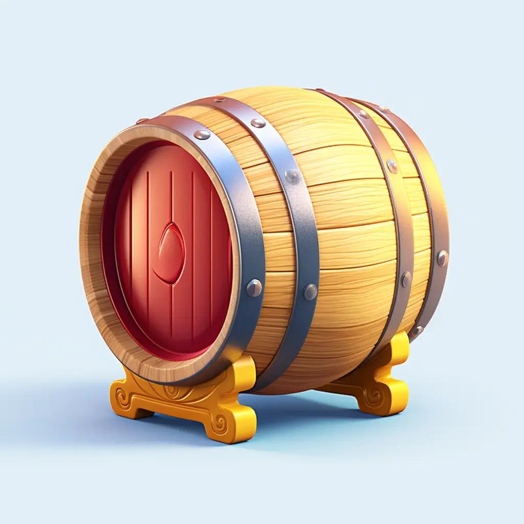 wine wooden barrel icon 3D material game art UI golden gold
