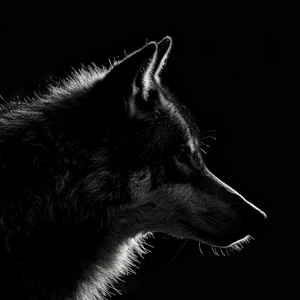 wolf black white light head face mysterious silhouette photography