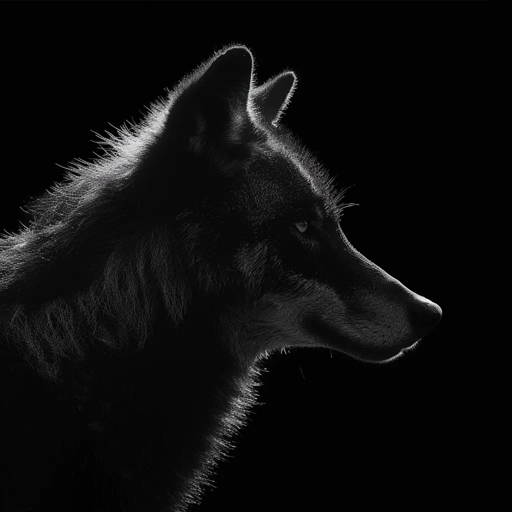 wolf black white light head face silhouette mysterious photography