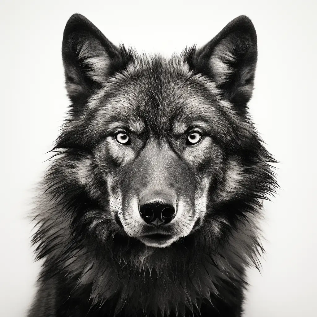 wolf black white photography face head front silhouette