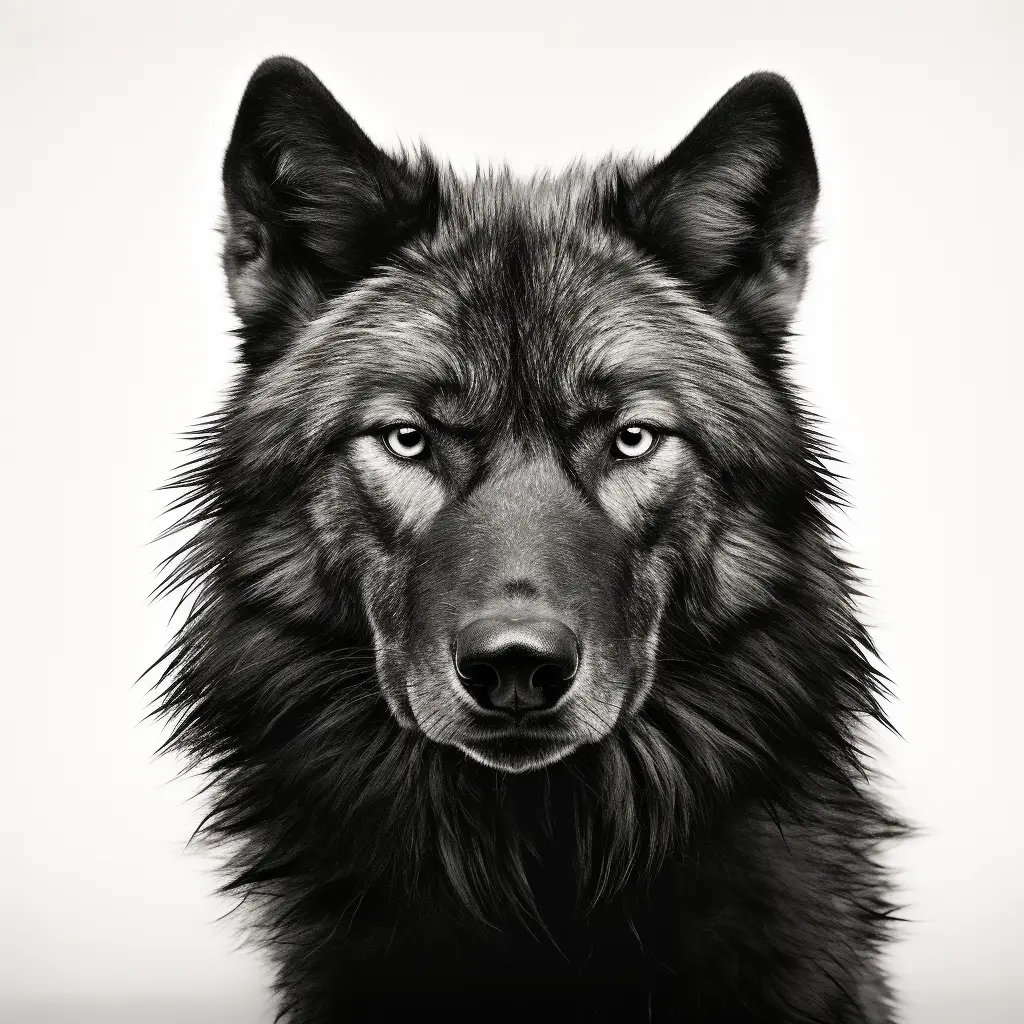 wolf black white photography head face front silhouette