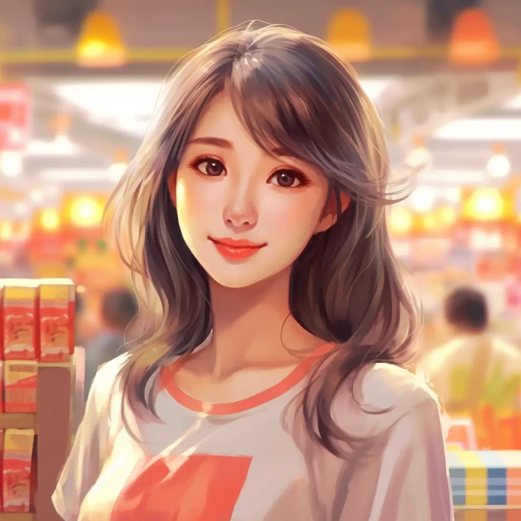 woman lady housewife supermarket cartoon illustration painting face portrait