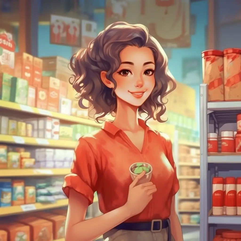 woman lady housewife supermarket cartoon illustration painting portrait face