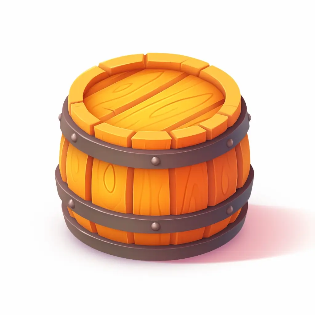 wooden vat barrel wine icon 3D game UI gold golden
