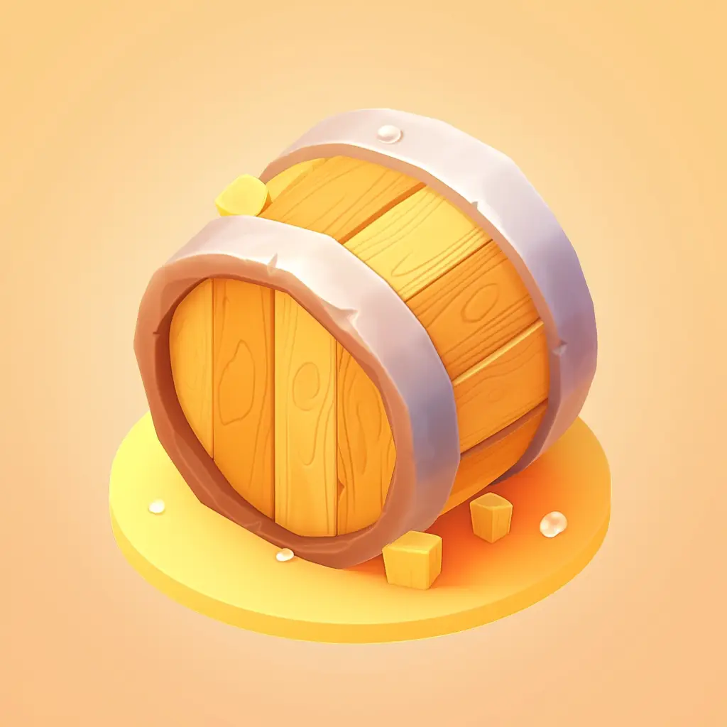 wooden vat barrel wine icon 3D game UI golden gold