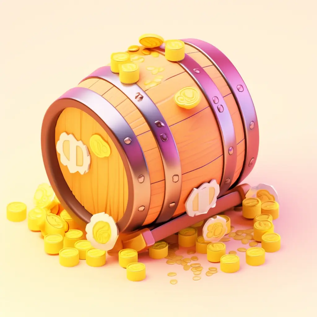 wooden vat barrel wine icon 3D game golden gold UI