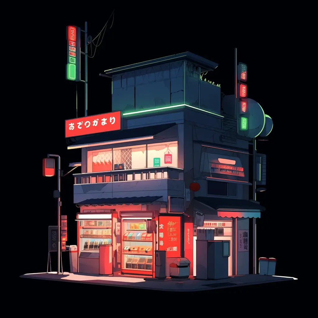 7-11 convenience store supermarket cute facade cartoon illustration