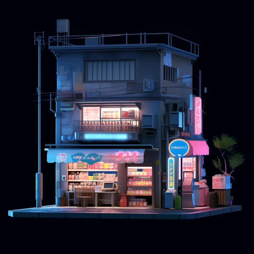 7-11 convenience store supermarket cute facade illustration cartoon