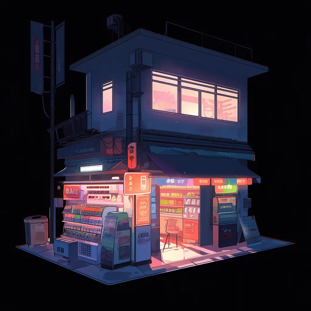 7-11 convenience store supermarket facade cute cartoon illustration