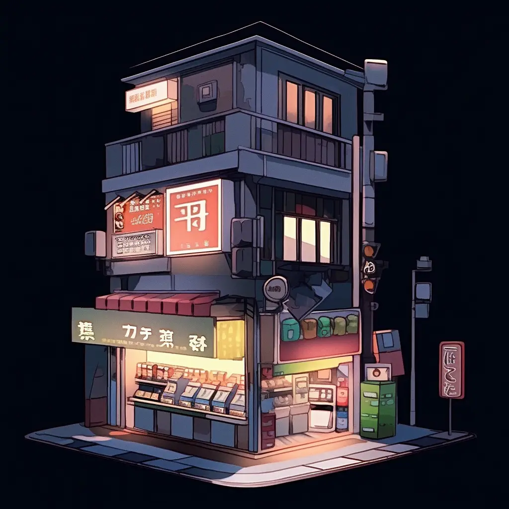 7-11 convenience store supermarket facade cute illustration cartoon
