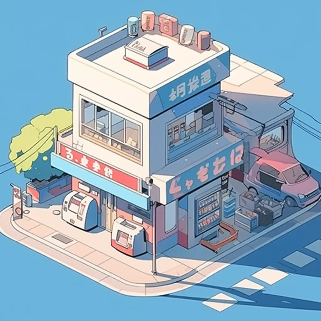 7-11 convenience store supermarket isometric facade illustration cartoon