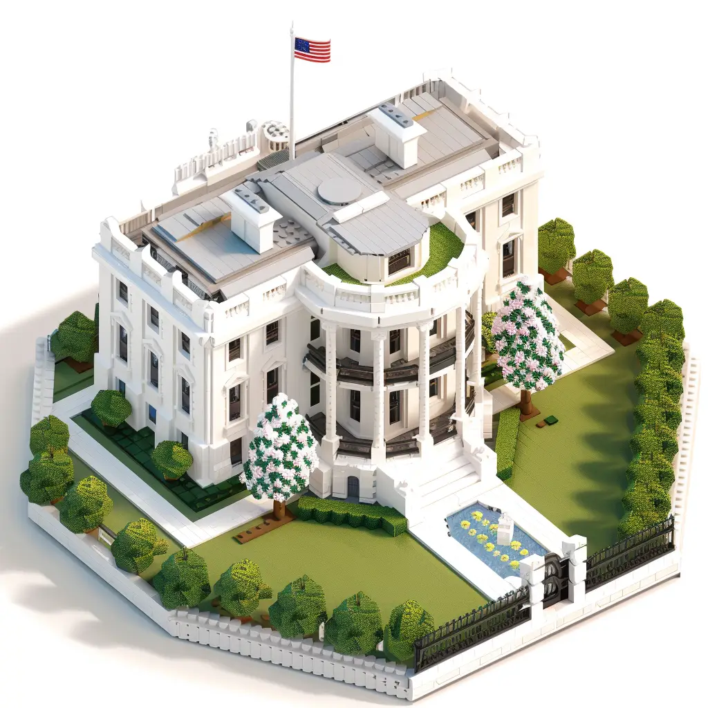 America US White House assembled 3D lego scene model