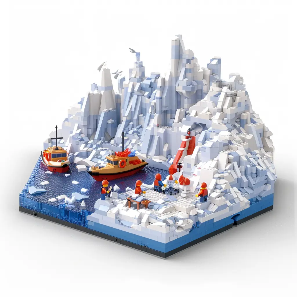 Antarctic glacier ice assembled 3D lego model scene
