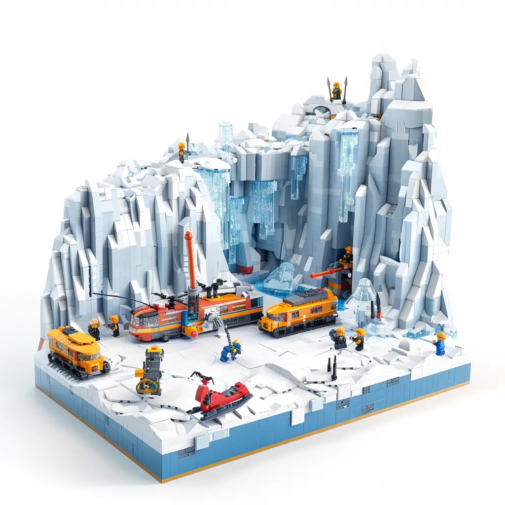 Antarctic glacier ice assembled lego 3D model scene