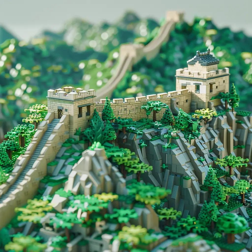 China Great Wall mountain assembled 3D lego model scene