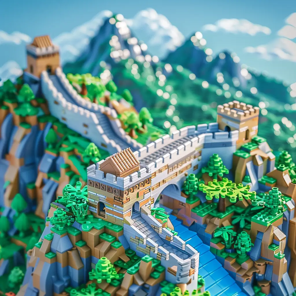 China Great Wall mountain assembled 3D lego scene model