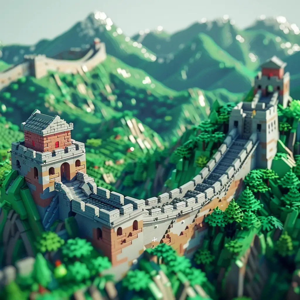 China Great Wall mountain assembled lego 3D model scene