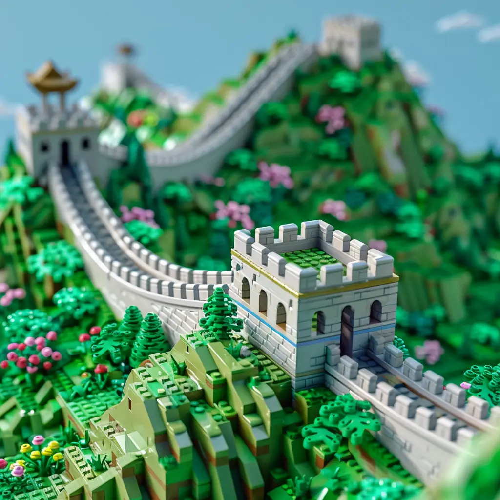 China Great Wall mountain assembled lego 3D scene model