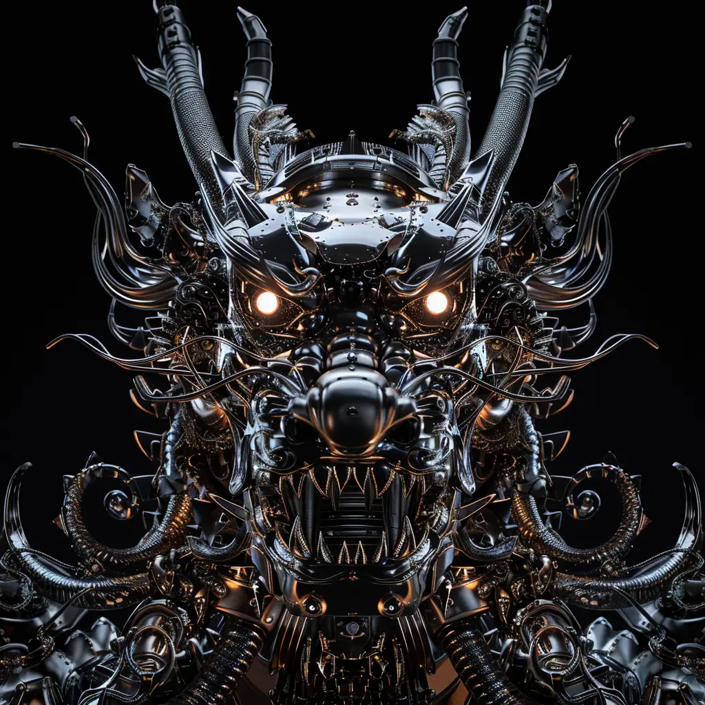 Chinese dragon mechanical head mecha robotic science fiction 3D AI