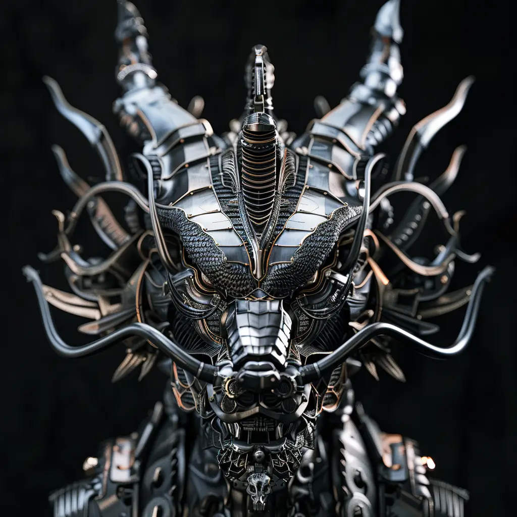 Chinese dragon mechanical head robotic mecha science fiction 3D AI