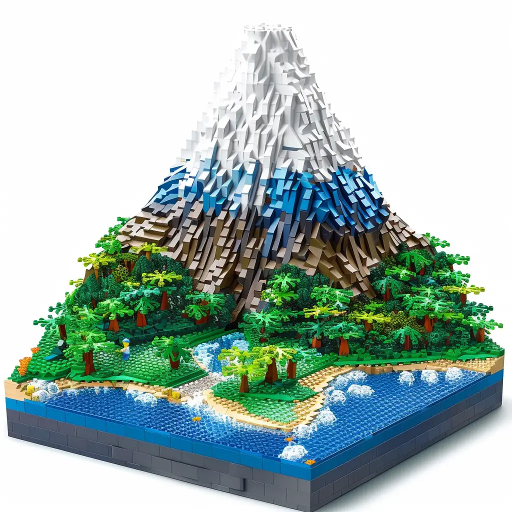 Japan Mount Fuji assembled 3D lego model scene