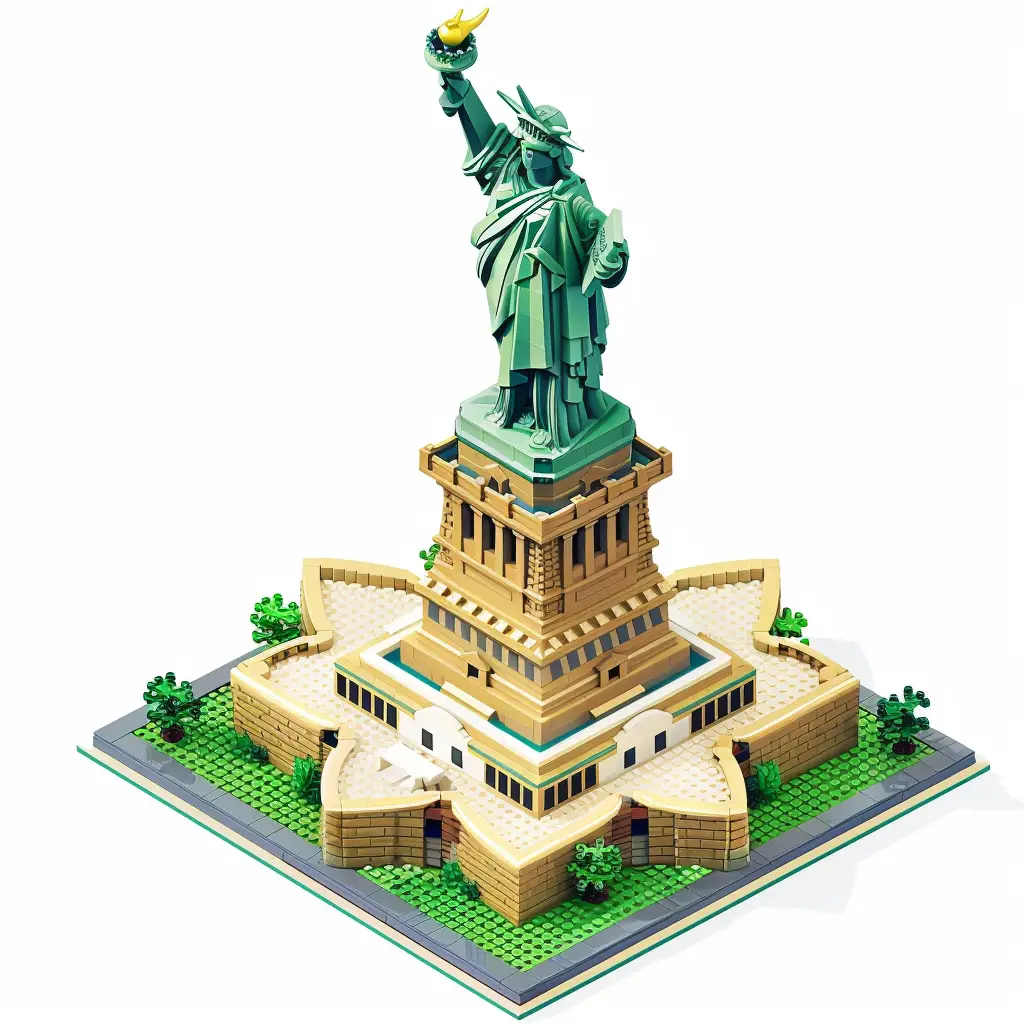 NY America Statue of Liberty assembled 3D lego model scene