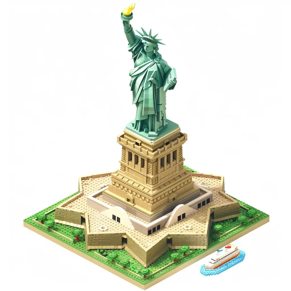 NY America Statue of Liberty assembled 3D lego scene model
