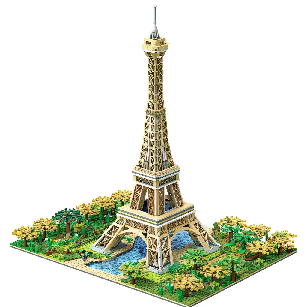Paris Eiffel Tower assembled 3D model lego scene